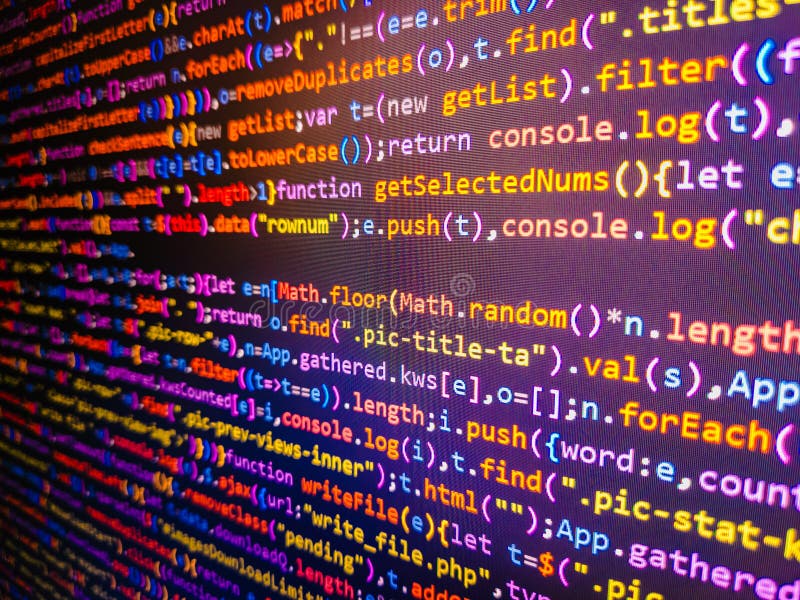 Javascript 代码行在一个库中用于网站应用程序。计算机编程源代码。CSS、Javascript 和 HTML 的使用 库存照片