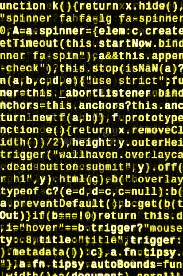 Javascript functions, variables, objects. Monitor closeup of function source code. IT specialist workplace royalty free illustration