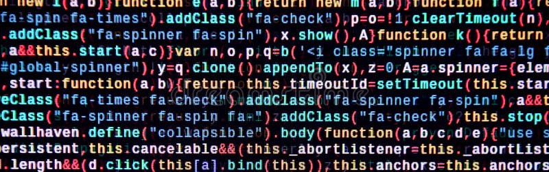Javascript functions, variables, objects. Monitor closeup of function source code. IT specialist workplace stock illustration