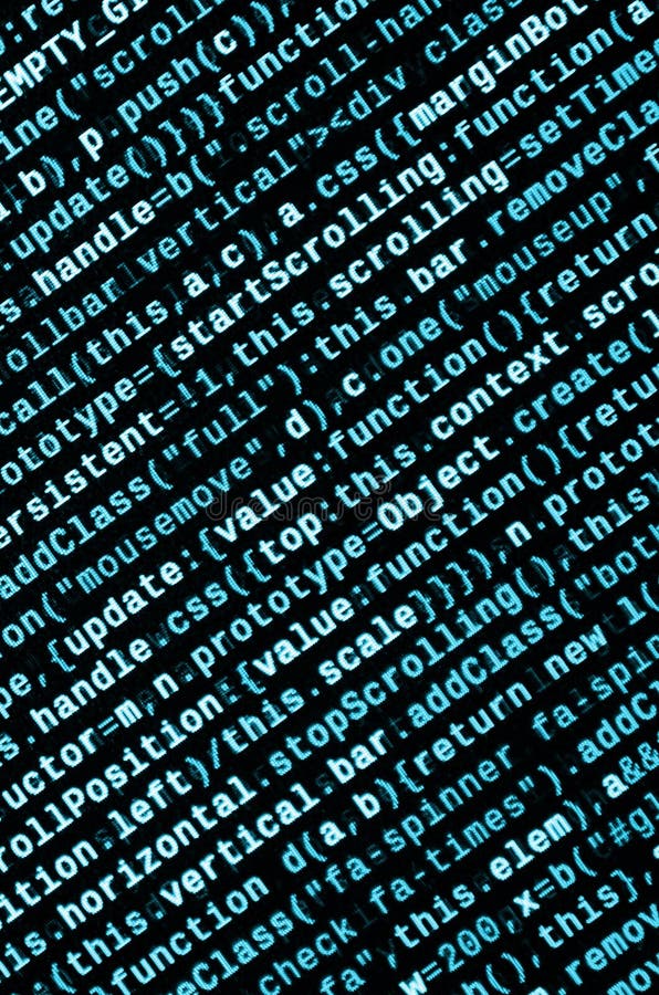 Javascript functions, variables, objects. Monitor closeup of function source code. IT specialist workplace vector illustration