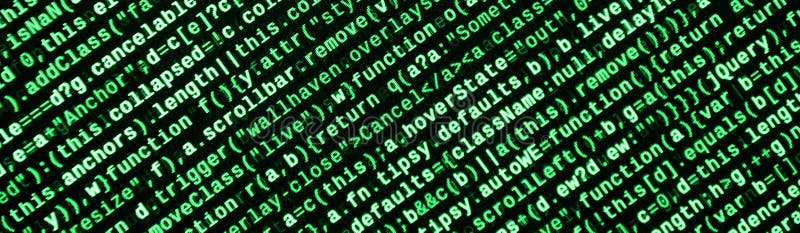 Javascript functions, variables, objects. Monitor closeup of function source code. IT specialist workplace royalty free illustration