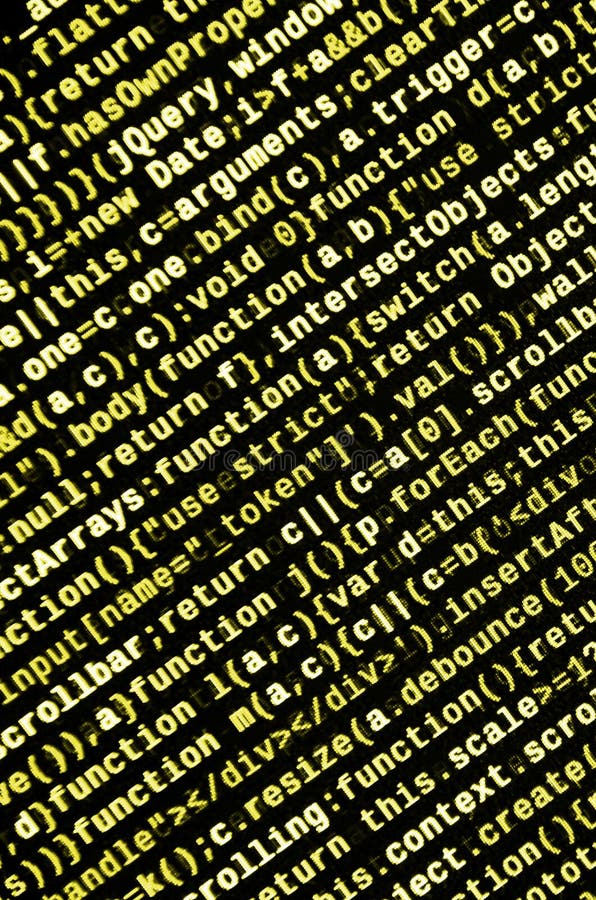 Javascript functions, variables, objects. Monitor closeup of function source code. IT specialist workplace stock illustration