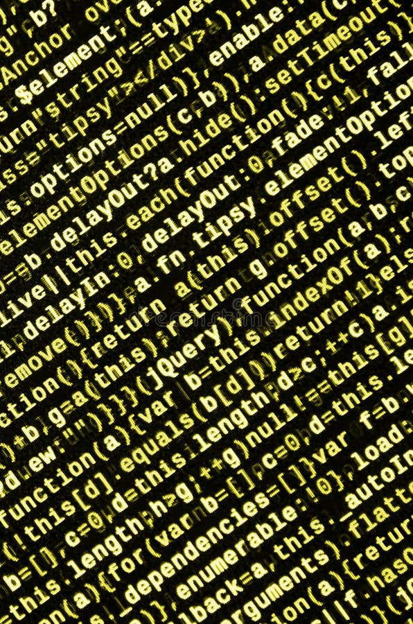 Javascript functions, variables, objects. Monitor closeup of function source code. IT specialist workplace stock illustration