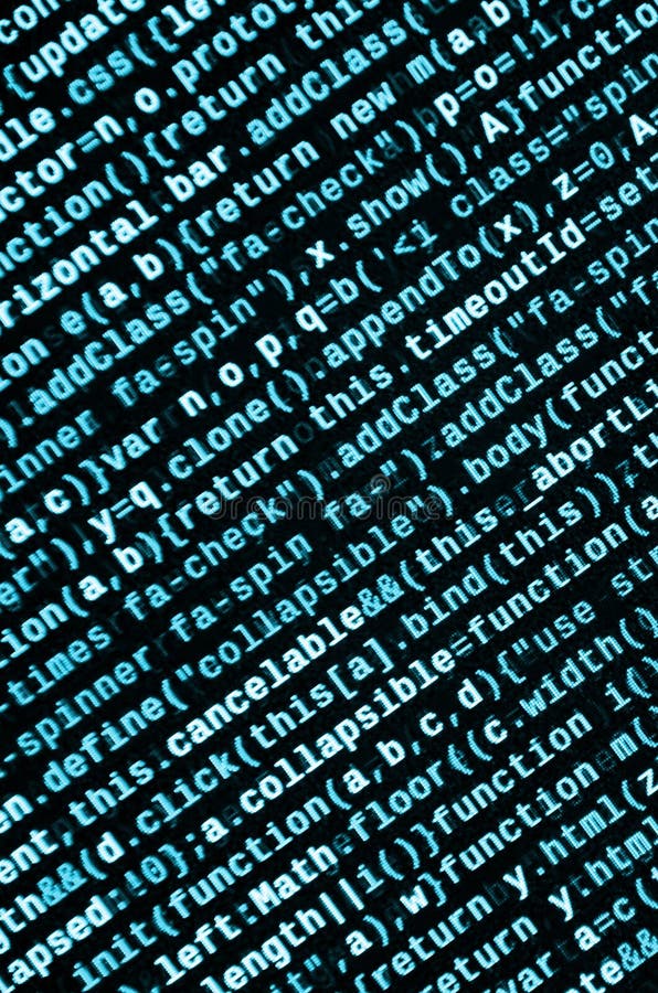 Javascript functions, variables, objects. Monitor closeup of function source code. IT specialist workplace royalty free illustration