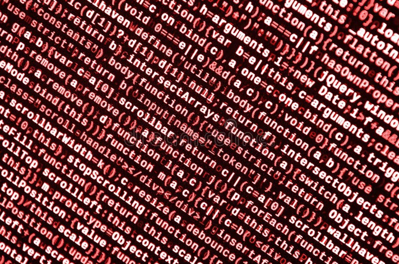 Javascript functions, variables, objects. Monitor closeup of function source code. IT specialist workplace vector illustration