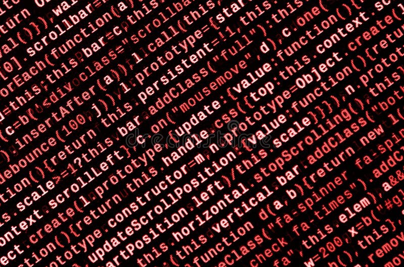 Javascript functions, variables, objects. Monitor closeup of function source code. IT specialist workplace stock illustration