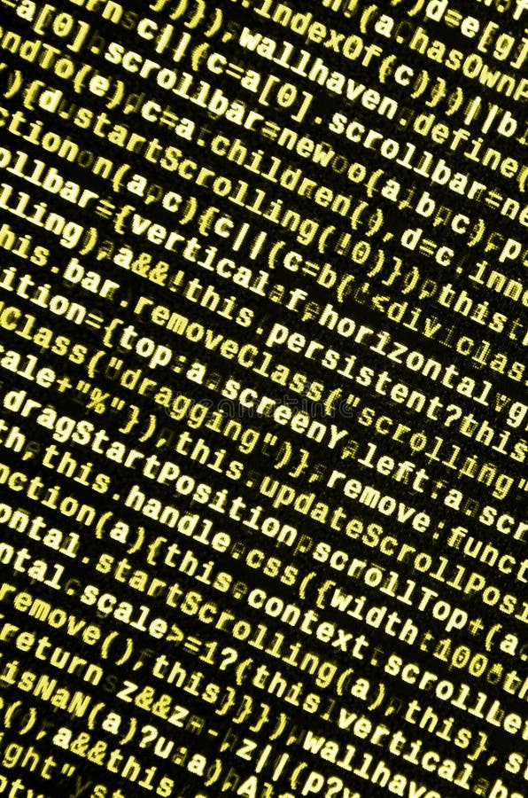 Javascript functions, variables, objects. Monitor closeup of function source code. IT specialist workplace vector illustration