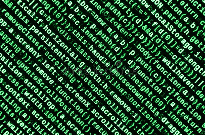Javascript functions, variables, objects. Monitor closeup of function source code. IT specialist workplace stock illustration