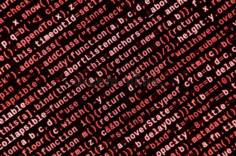 Javascript functions, variables, objects. Monitor closeup of function source code. IT specialist workplace stock illustration