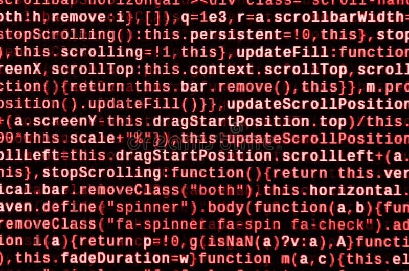Javascript functions, variables, objects. Monitor closeup of function source code. IT specialist workplace stock illustration