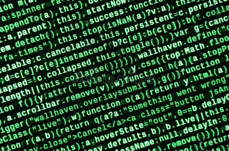 Javascript functions, variables, objects. Monitor closeup of function source code. IT specialist workplace stock illustration