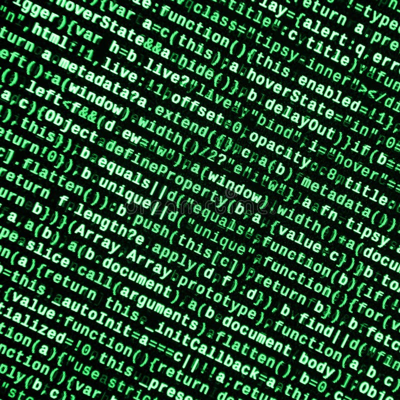 Javascript functions, variables, objects. Monitor closeup of function source code. IT specialist workplace stock illustration
