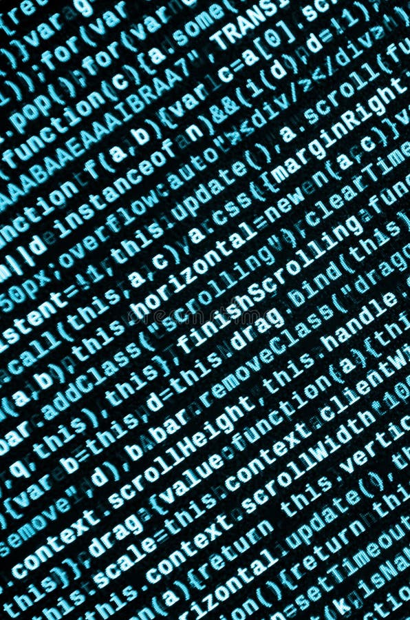 Javascript functions, variables, objects. Monitor closeup of function source code. IT specialist workplace stock illustration