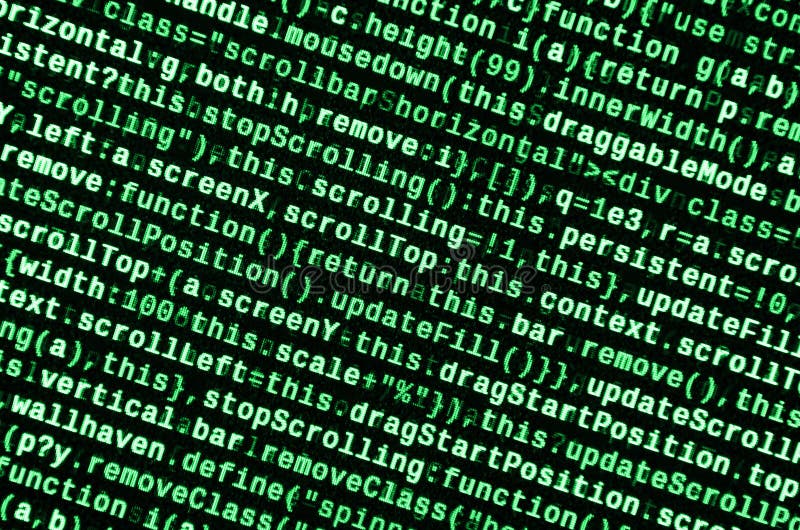 Javascript functions, variables, objects. Monitor closeup of function source code. IT specialist workplace stock illustration