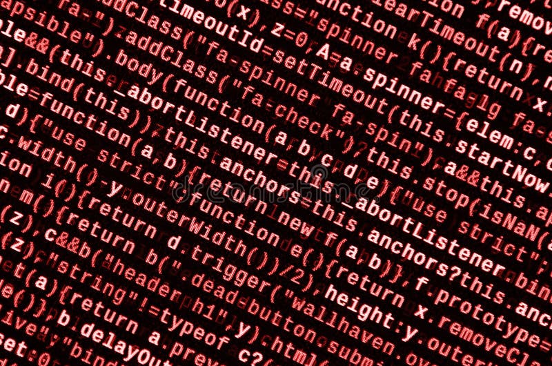 Javascript functions, variables, objects. Monitor closeup of function source code. IT specialist workplace stock illustration