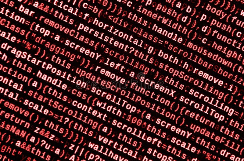 Javascript functions, variables, objects. Monitor closeup of function source code. IT specialist workplace royalty free illustration