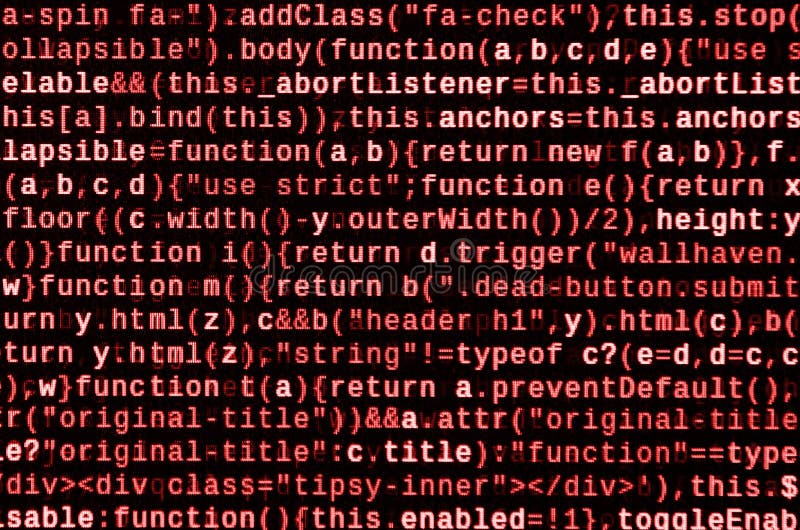 Javascript functions, variables, objects. Monitor closeup of function source code. IT specialist workplace vector illustration