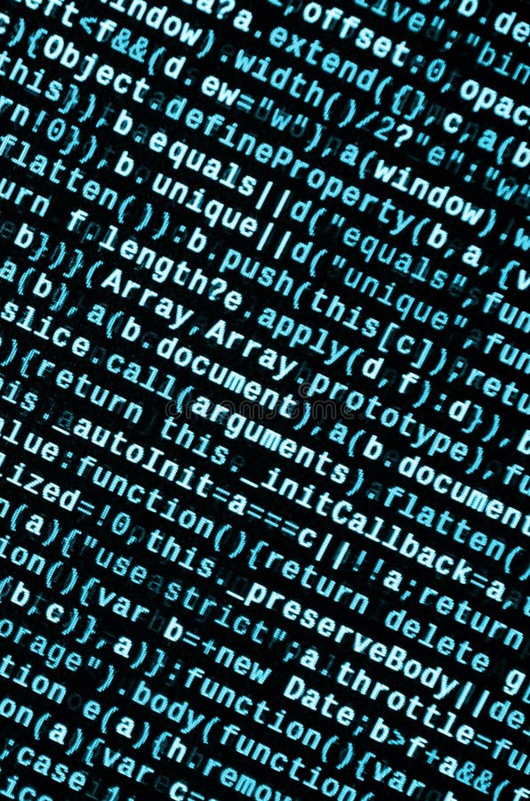 Javascript functions, variables, objects. Monitor closeup of function source code. IT specialist workplace vector illustration