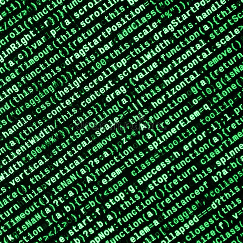 Javascript functions, variables, objects. Monitor closeup of function source code. IT specialist workplace stock illustration