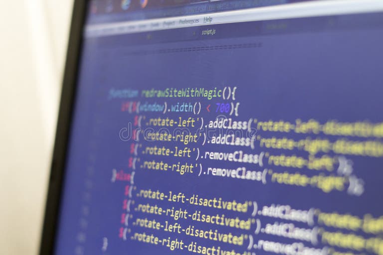 Javascript and HTML Front-end Source Code. Laptop Screen Layout of Web ...