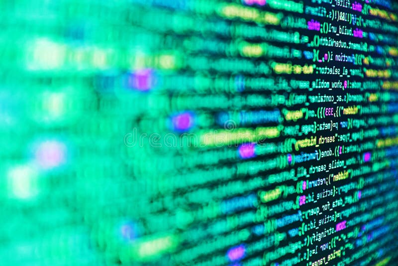 程序开发概念. 膝上型计算机屏幕编程javascript 库存照片