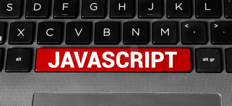 Вид сверху на ноутбук с текстом Javascript. Надпись Javascript на экране и клавиатуре ноутбука стоковая фотография