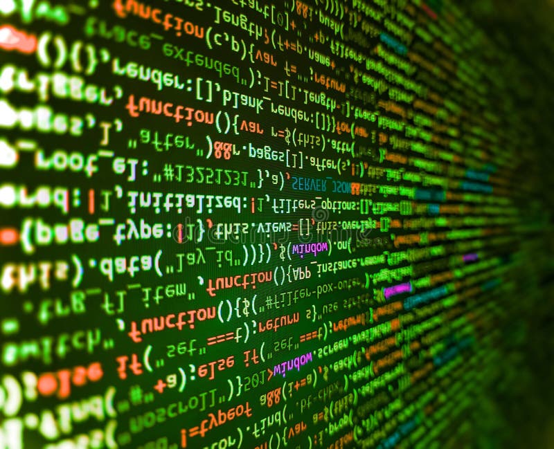 膝上型计算机屏幕编程javascript. 程序员职业. 括号中的javascript代码. Python编程 图库摄影