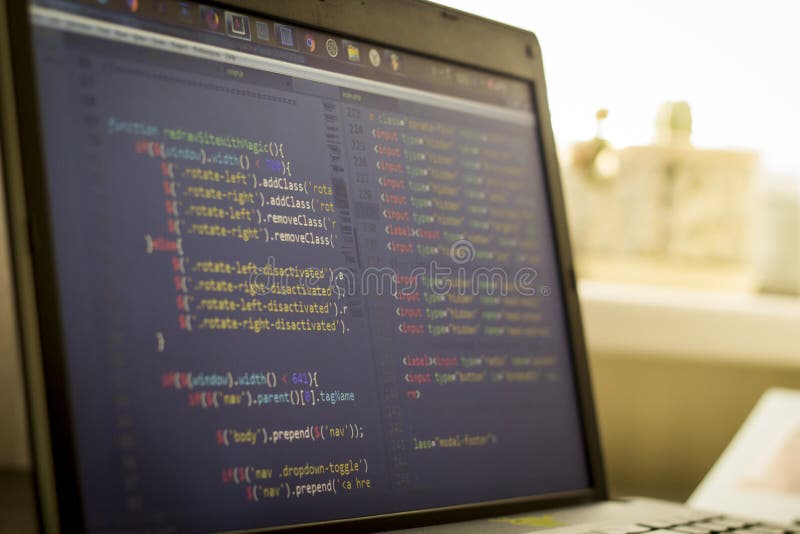 Javascript- und HTML-Frontend-Code. Quellcode der Computerprogrammierung lizenzfreie stockfotografie