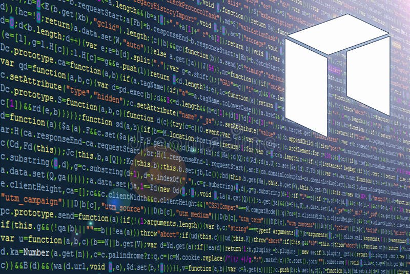 软件开发者程序代码。抽象计算机程序代码。代码行、Javascript、CSS 和 HTML。黑客编程概念。软件源代码。Gas NEO 加密货币符号。