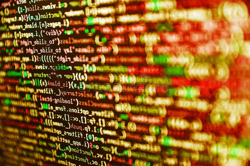 Javascriptfunktions-Variablengegenstände. Nahaufnahme des Netzcodes auf Computer Bleischirm. Programmierer, der Monitor funktionie lizenzfreie stockfotos