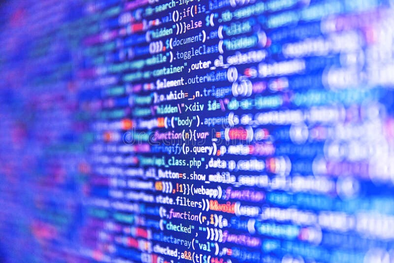 Javascriptfunktions-Variablengegenstände. Programmierer, der Monitor funktioniert. Programmiercodezusammenfassungshintergrund-bild stockbild
