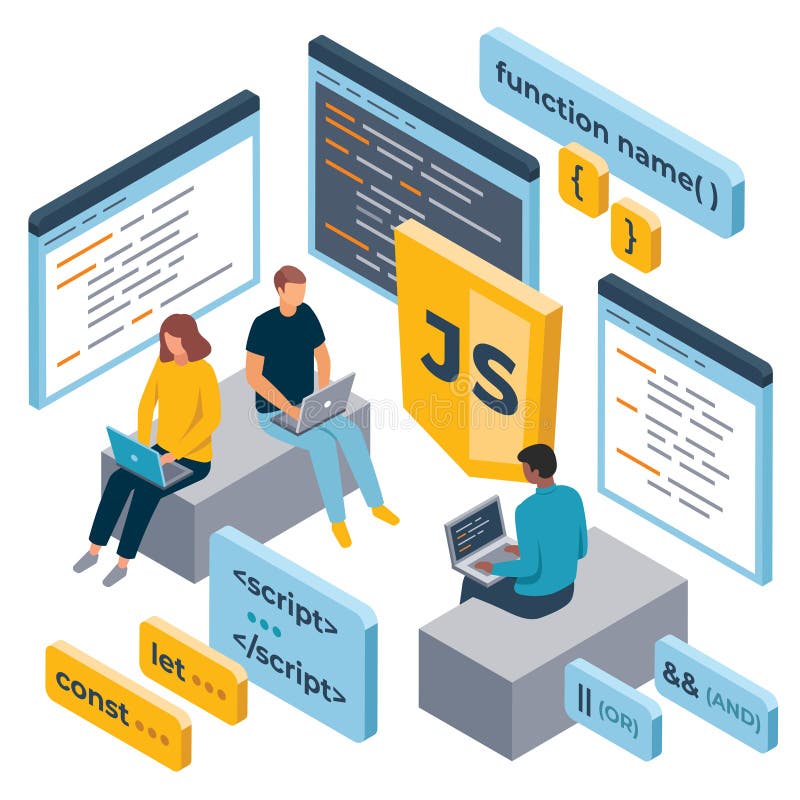 Javascript编程语言等距插图javascript编程语言 皇族释放例证
