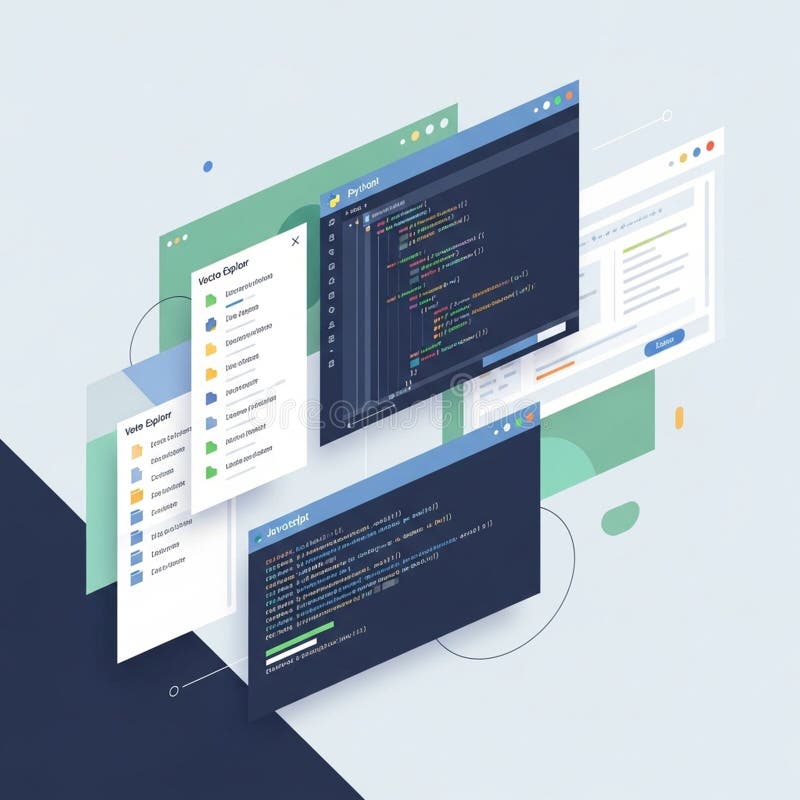 显示JavaScript和Python代码编辑器，带有语法 向量例证