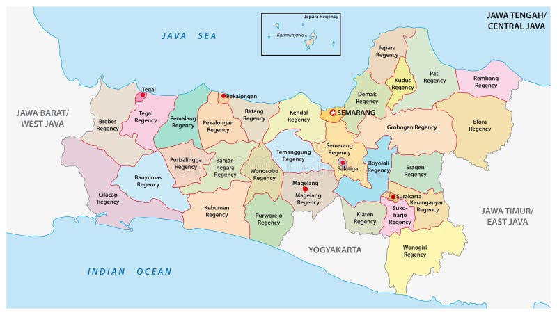 Jawa Tengah, de Centrale administratieve en politieke vectorkaart van Java, Indonesië