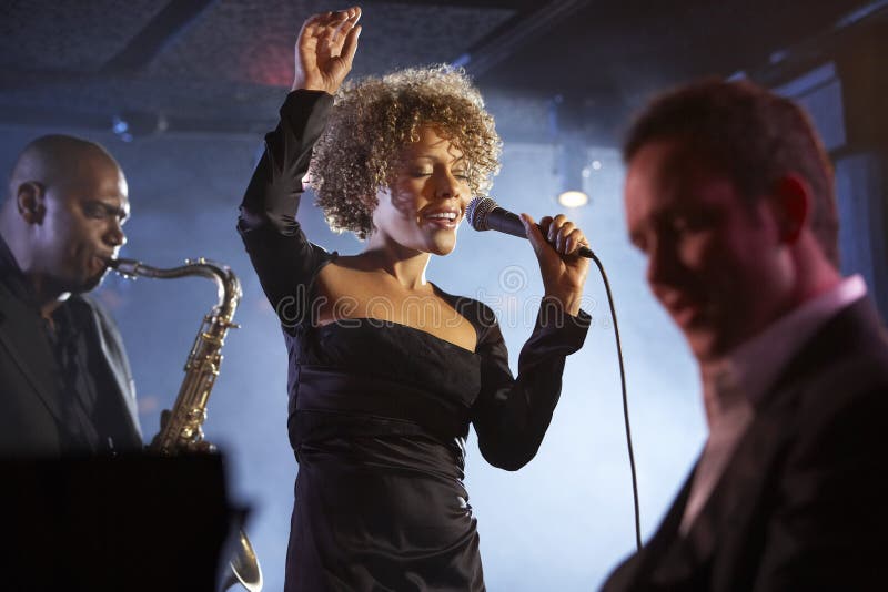 Jazz Band on Stage Group Portrait Stock Photo Image of blacks, band