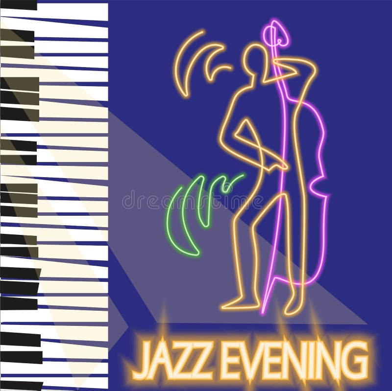 Jazz Double bass, contrabass player. Colorful abstract vector illustration for jazz poster. royalty free illustration