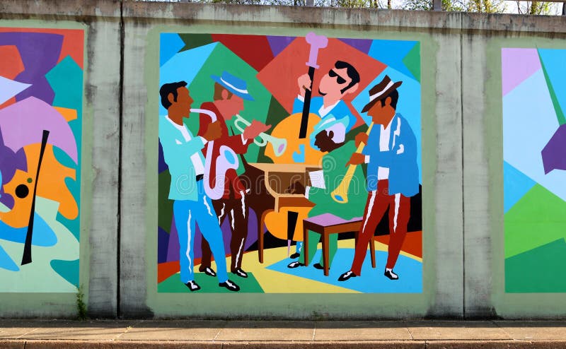 Jazz e murale della banda di blu su James Road a Memphis, Tennessee
