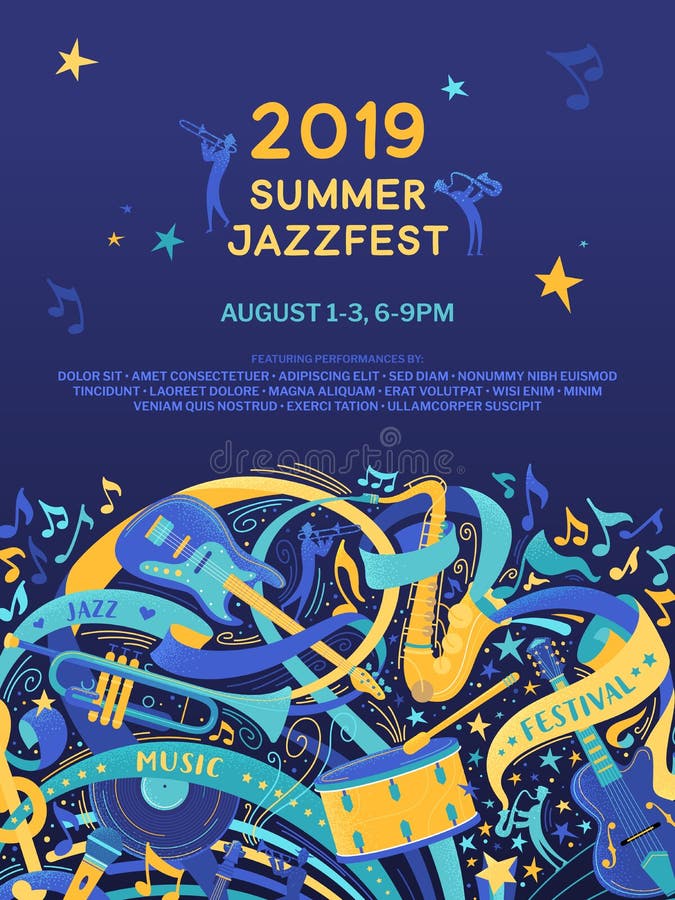 Jazz festival flat vector poster template royalty free illustration Jazz festival flat vector poster template royalty free illustration
