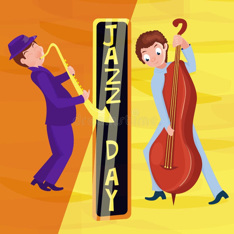 Cartoon Saxophonist with Abstract Music Note Stock Vector