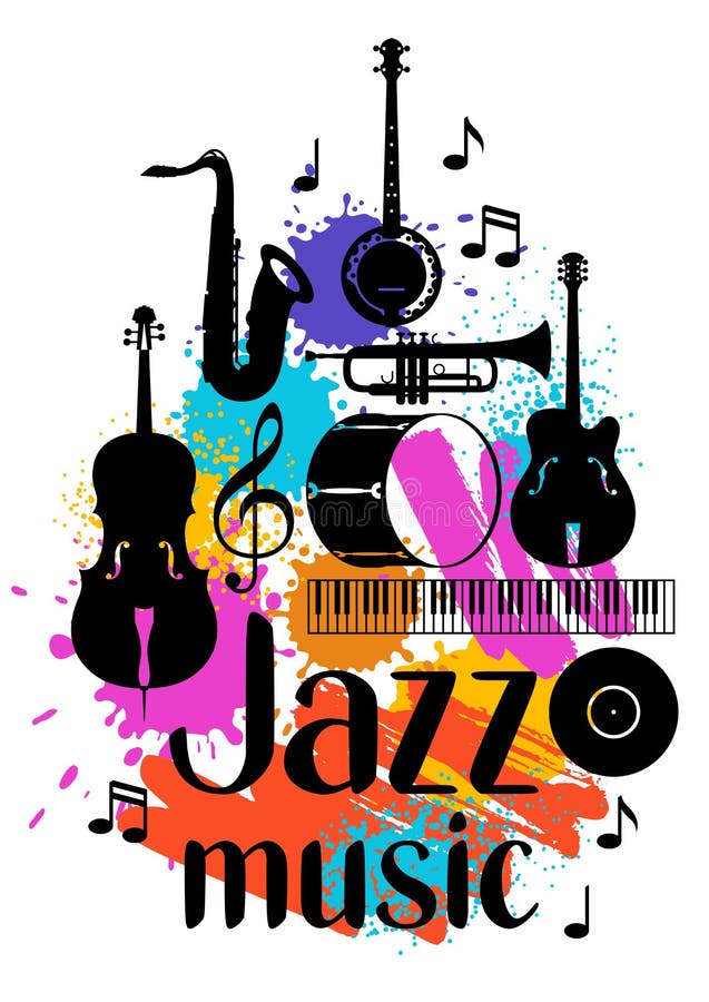 Jazz music grunge poster with musical instruments royalty free illustration Jazz music grunge poster with musical instruments royalty free illustration