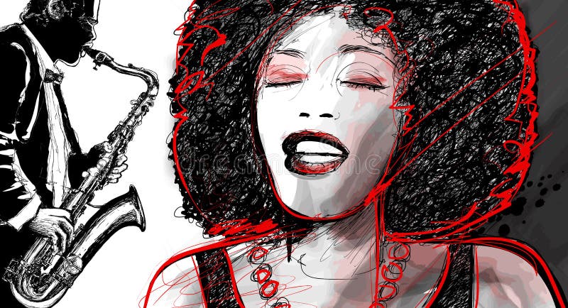 Jazz singer and saxophone stock illustration Jazz singer and saxophone stock illustration