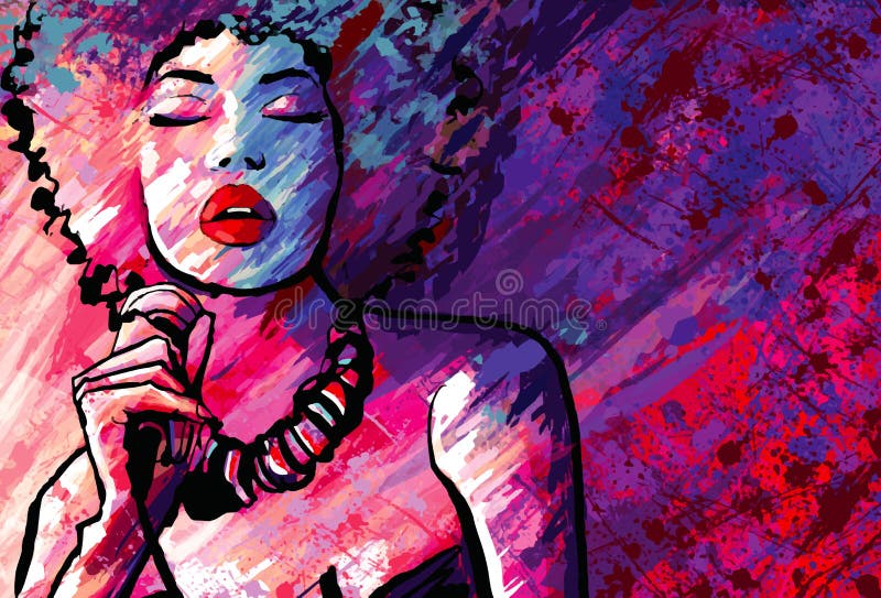 Jazzowy piosenkarz z mikrofonem na grunge tle royalty ilustracja