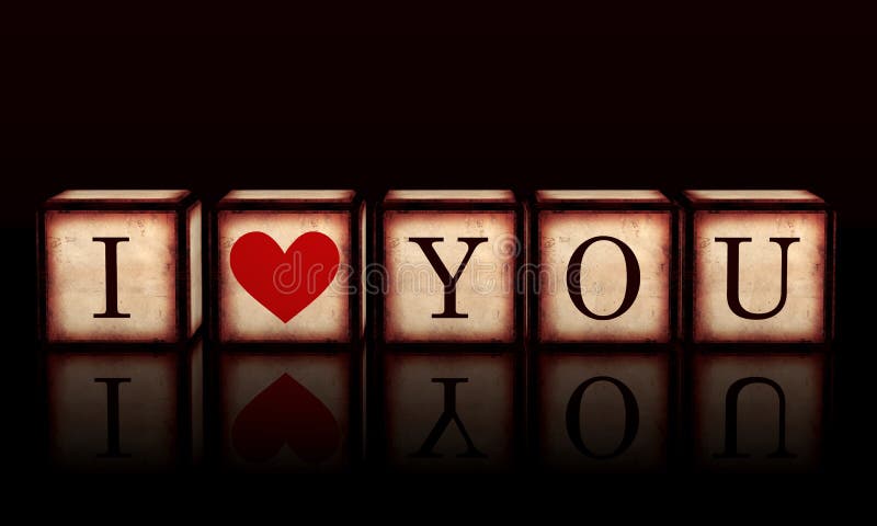 Je t'aime avec le coeur rouge en cubes 3d en bois illustration stock Je t'aime avec le coeur rouge en cubes 3d en bois illustration stock