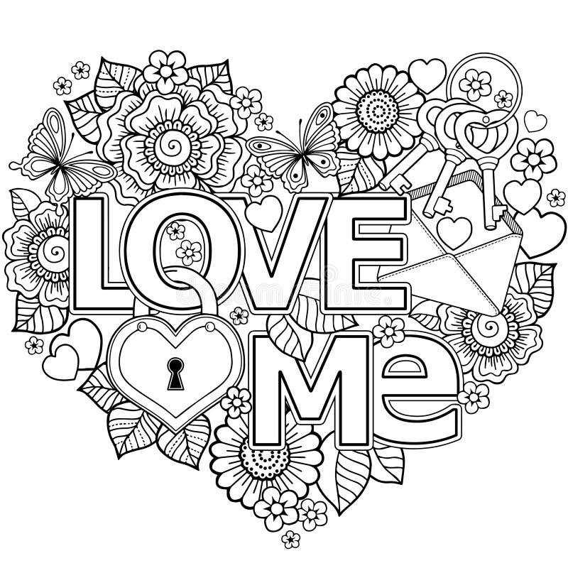 Je t'aime fond abstrait en forme de coeur fait de fleurs, tasses, papillons, et oiseaux illustration stock Je t'aime fond abstrait en forme de coeur fait de fleurs, tasses, papillons, et oiseaux illustration stock