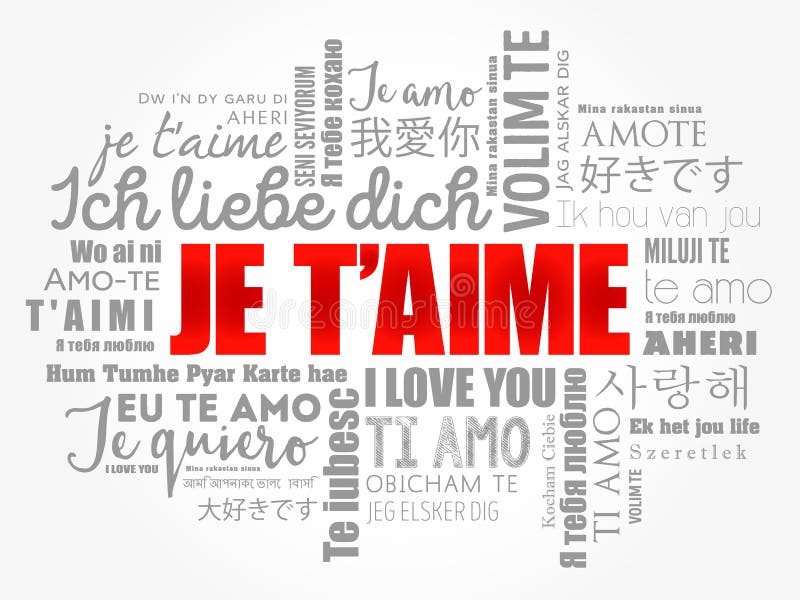 «Jet Aime Ich Liebe Dich in Der Französischen Wortwolke Stockfoto