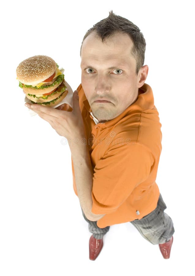 Jealous man with hamburger