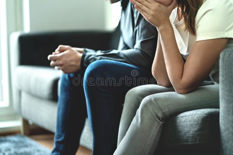 Jealousy, cheating or infidelity in relationship concept. Sad upset couple. No trust. Jealous wife or cheating husband. Married man and woman fighting. Silent treatment and communication problem