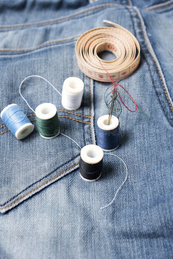 Jean pants and sewing stock photo. Image of cotton, casual - 56175982