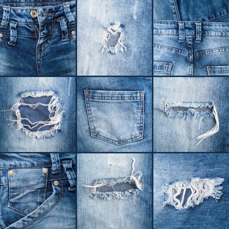 Set of textures ripped jeans. Button clasp stock images, royalty-free photos and pictures