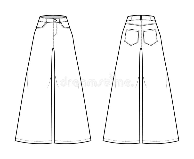 Jeans Baggy Wide Pants Denim Technical Fashion Illustration with Full ...